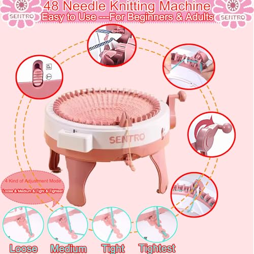 Image of Sentro Knitting Machine,Sentro 48 Needles Knitting Machine with Row Counter Automatic Circular Weaving Spinning Knitting Loom Machine Kit for Adults and Beginners for Hats /Scarf /Sweater /Kintting Toys