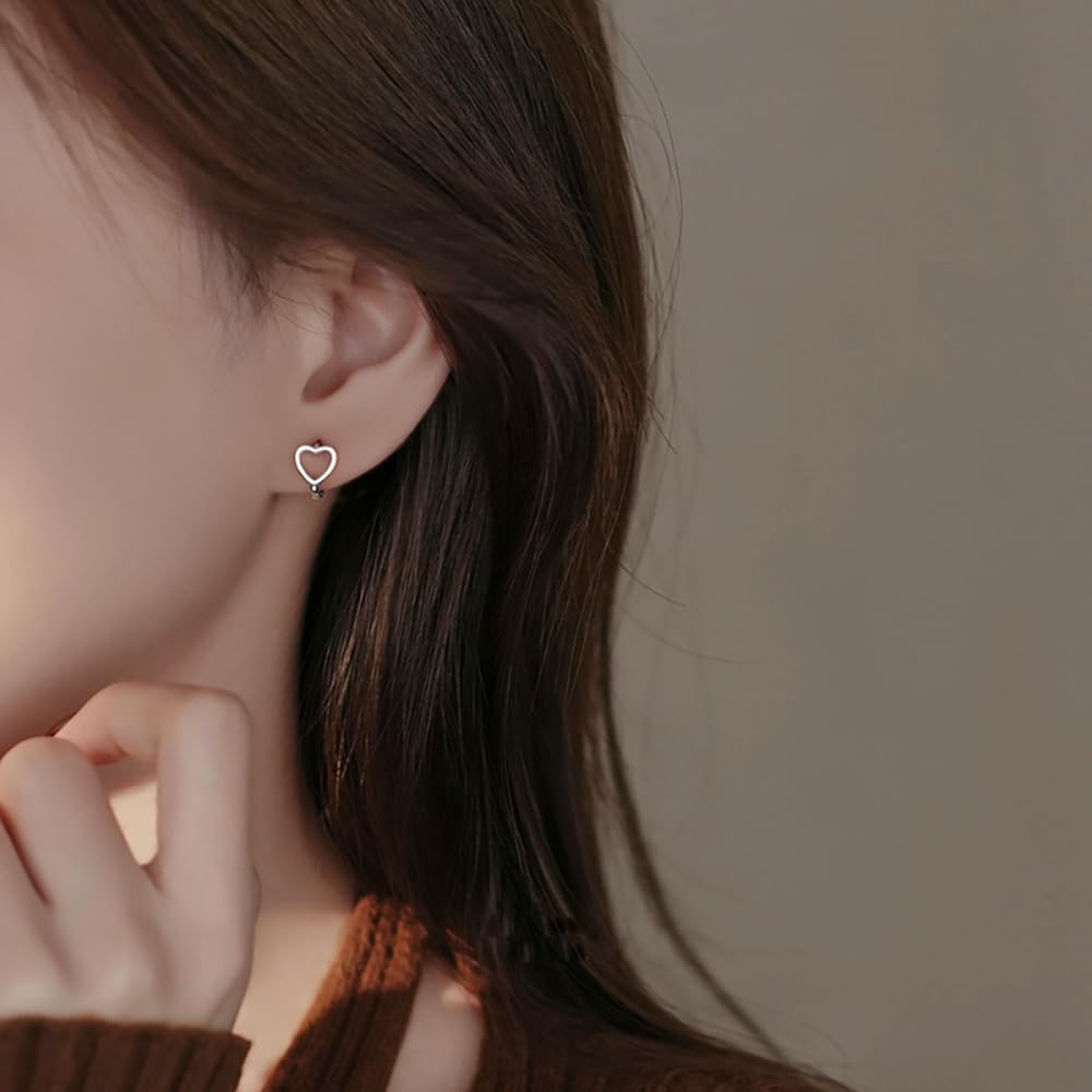 Reffeer Solid 925 Sterling Silver Love Heart Hoop Earrings Huggie for Women Teen Girls Heart Hoop Earrings Love Huggie
