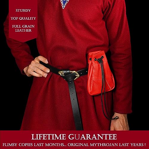 Mythrojan Renaissance Waist Bag – Large Leather Belt Pouch for Coins & Runes – Medieval Fanny Pack 7"x5"3
