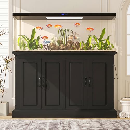Image of 55-75 Gallon Aquarium Stand with Power Outlet, Heavy Duty Fish Tank Stand with 4 Cabinets, Storage Cabinet for Turtle Tank & Reptile Terrarium, 880LBS (50 inch-Black)