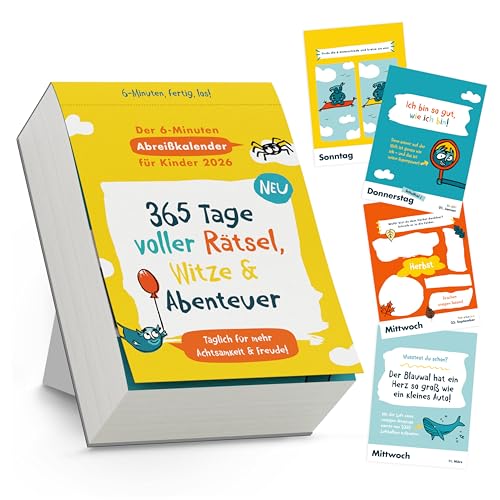 6-Minuten Abreisskalender 2026 Kinder – 365 Tage Spiel, Spaß, Rätsel & Achtsamkeit – pädagogisch wertvoller Kinder Kalender – zum Aufstellen oder Aufhängen