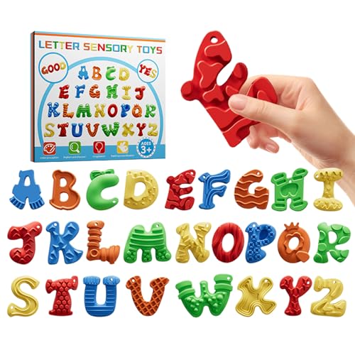26pcs A-Z Various Letter Fidget Toys Sensory Stone,Textured Soft Worry