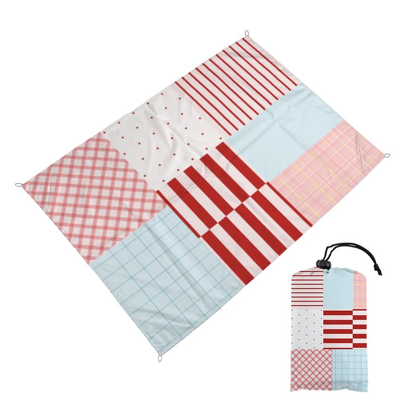 【Ponko】レジャーマット 防水 ピクニックマット 折りたたみ 100x140cm / 140x200cm 2サイズ展開 収納袋付き 軽量250g コンパクト イエローチェック こいのぼり パッチワーク 青海波 ビーチ キャンプ お花見 花火大会 遠足 (100x140cm（1-2人用）, パッチワーク（ピンク）)
