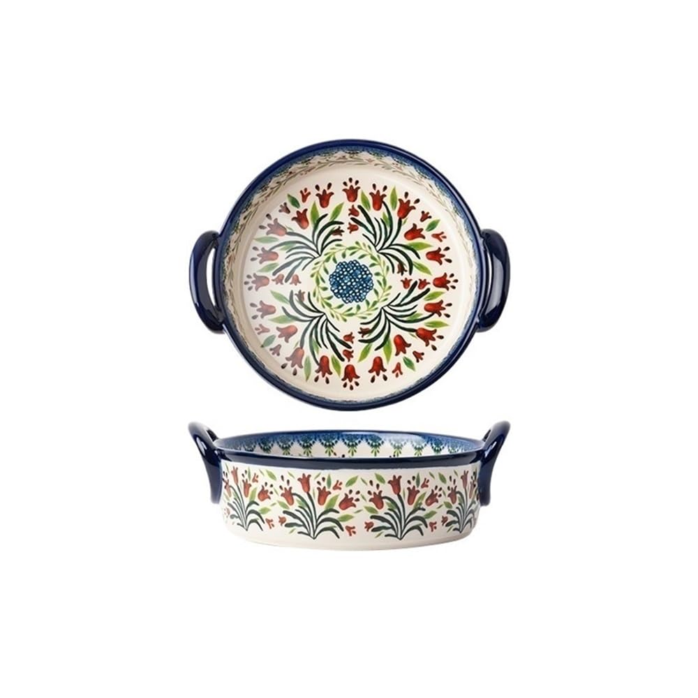 Naczynia do pieczenia Wielofunkcyjna, duża, pojemna blacha do pieczenia z uchwytem, ​​miska na sałatkę, ceramiczna, retro, do użytku domowego