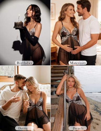 Image of Avidlove Women Lace Lingerie Front Closure Babydoll V Neck Nightwear Sexy Chemise Nightie