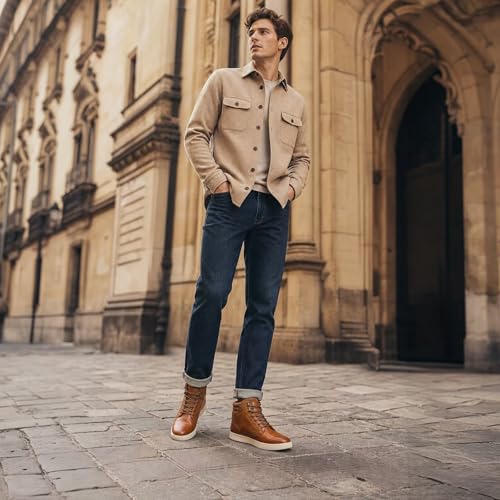 Image of Arkbird Casual Sneaker Boots, High-Top Sneakers Lace-up Leather Chukka Shoes for Men
