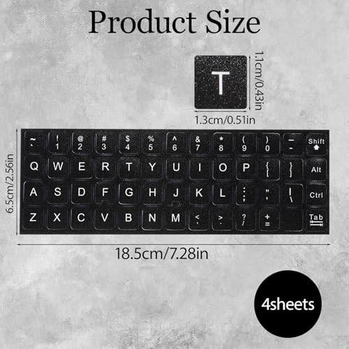 4PCS Stickers de Teclado Universal en Inglés Negro miniatura 2