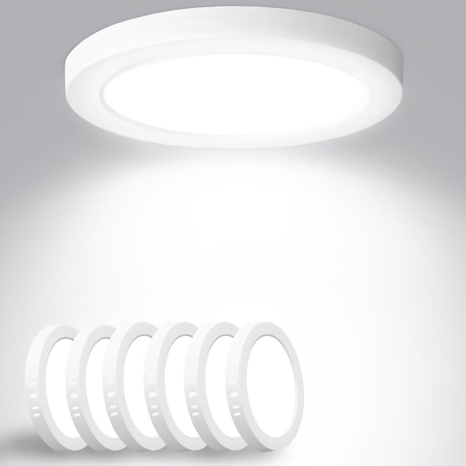 Yexati Plafon LED Techo 18W 1800LM, IP44 Lámpara Techo Delgada 6500K Blanco Frío, Lampara de Techo Redondo Plana Ø220mm Driver Incluido. para Dormitorio Baño Cocina Balcón Pasillo Oficina 6 Pack