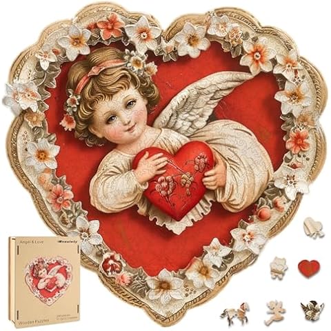 Reouinty Wooden Puzzle for Adults, Angel Love Wooden Jigsaw Puzzles(16.5 * 16.5in-500pcs), Beautiful Wooden Puzzle with Box Birthday Gifts for Adults and Kids Family Game Cover