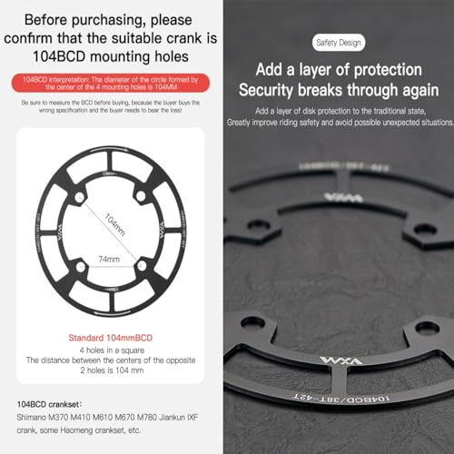 image for YBEKI Mountain Bike Chainring Guard 104 BCD 32T 34T 36T/38T 40T 42T Ch