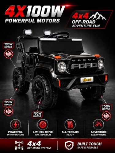 Image of Trenzo Kids Electric Ride On Car for 2-6 Years | 4x4 Style Battery Operated Toy Car with Steering Wheel, Music, LED Lights | Indoor & Outdoor Ride On Vehicle for Boys & Girls