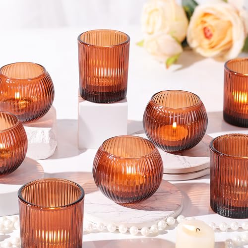 Amber Votive Candle Holders Set of 10, Round Amber...