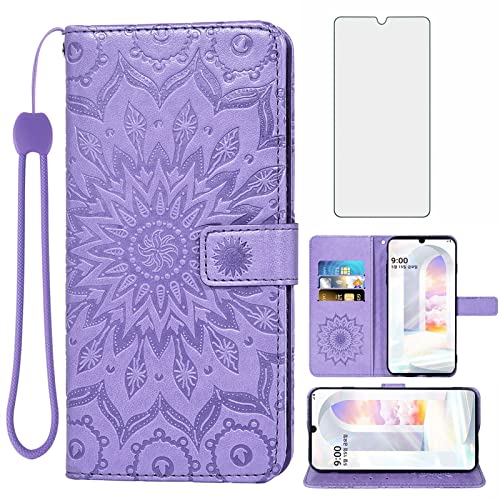 Phone Case for LG Velvet 5G/LGVelvet Verizon G5 UW T-Mobile 2020 Wallet Cases with Tempered Glass Screen Protector Leather Slim Flip Cover Card Holder Stand Cell LM G900UM 4G Tmobile Women Purple