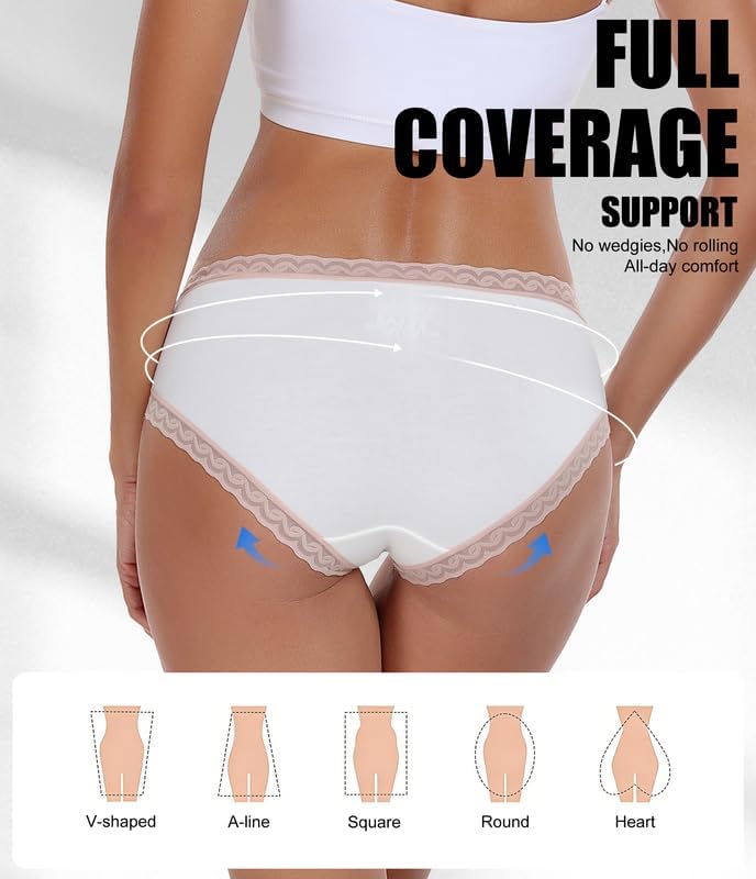 ANLIQI Cotton Underwear for Women Soft Lace Trim Hipster Panties Low Rise Bikini Undies Multipack - Image 6