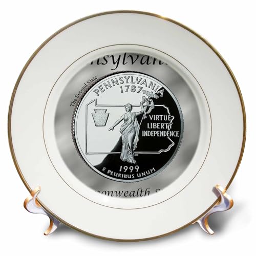 3dRose cp_120116_1 State Quarter Pennsylvania Porcelain Plate, 8-Inch