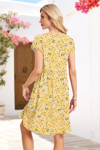 Image of AUSELILY Women's Summer Short Sleeve Knee-Length V Neck Dress with Pockets | V Neck,Cap Sleeve,Loose-Fit,Casual Dresses,2026 New