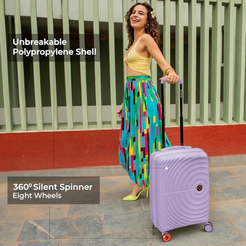 Image of Nasher Miles Polypropylene Spinner Seattle Hard-Sided Cabin Luggage 20 inch | 55cm | 8 Wheels Small Trolley Bag for Travel | Suitcase (Pastel Purple)