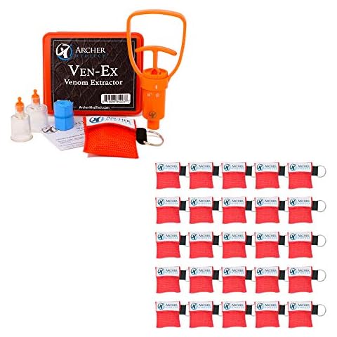 Ven-Ex Venom Extractor and 25 Pack CPR Key Ring Mask Bundle. Cover