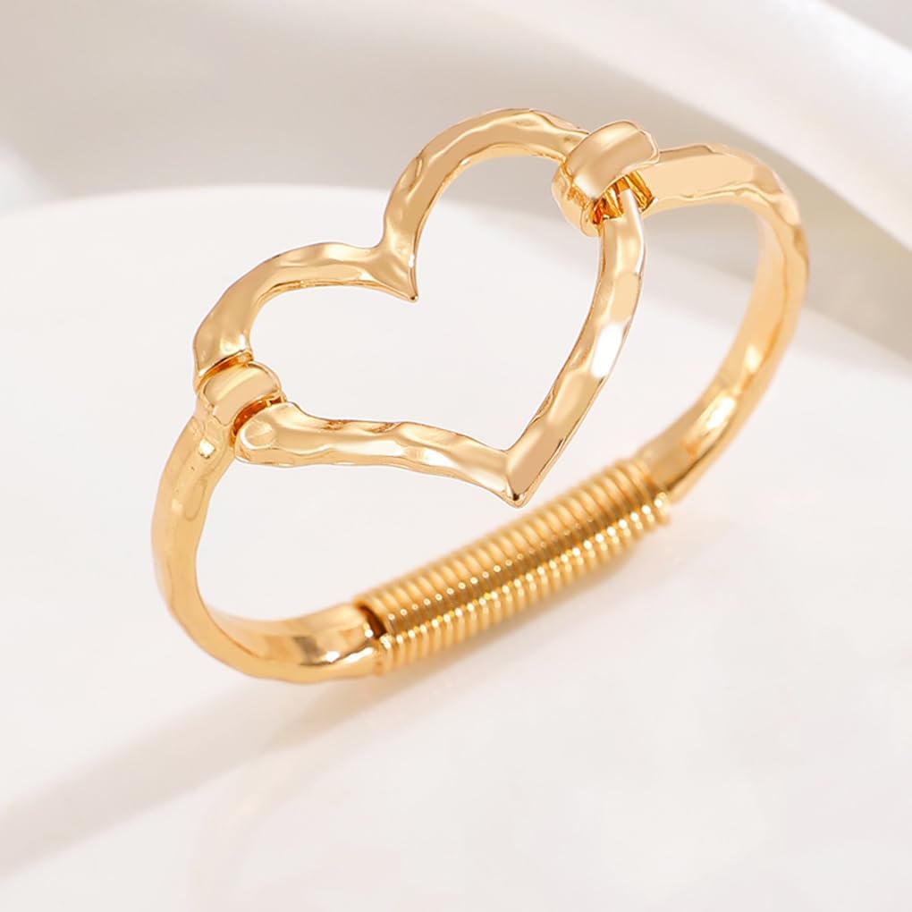 GIGB PBDK Chunky Silver Large Heart Bracelet for Women Fashion Adjustable Hammered Love Statement Bangles Simple Heart Bracelets Valentines Gift Unique Jewelry - Image 5