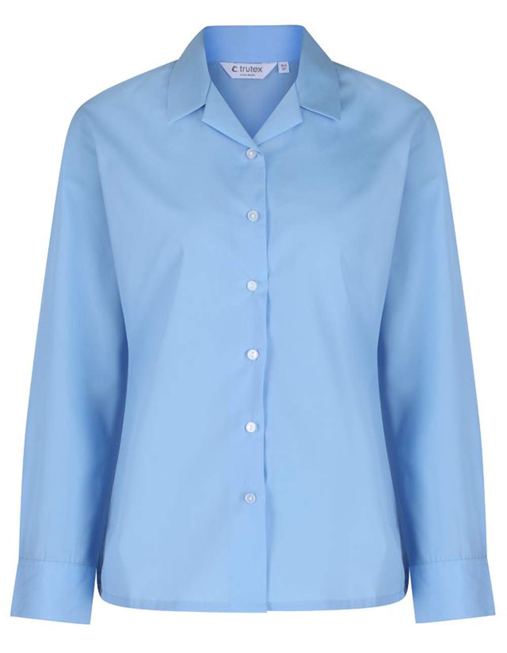 School Uniform 365 Trutex Girls Long Sleeve, Non Iron Rever Collar Blouses - Twin Pack, Blue, 30" (11 Years)