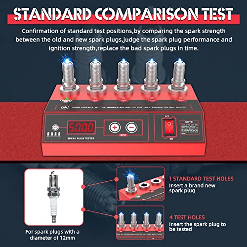 Duoyi Spark Plug Tester 200-9000Rpm Adjustable Spark Tester Automotive With 5 Spark Plug Socket 110V With Color Screen Display Ignition Coil Tester Plug & Play Spark Checker Tool For 12Mm Spark Plug #TOP4