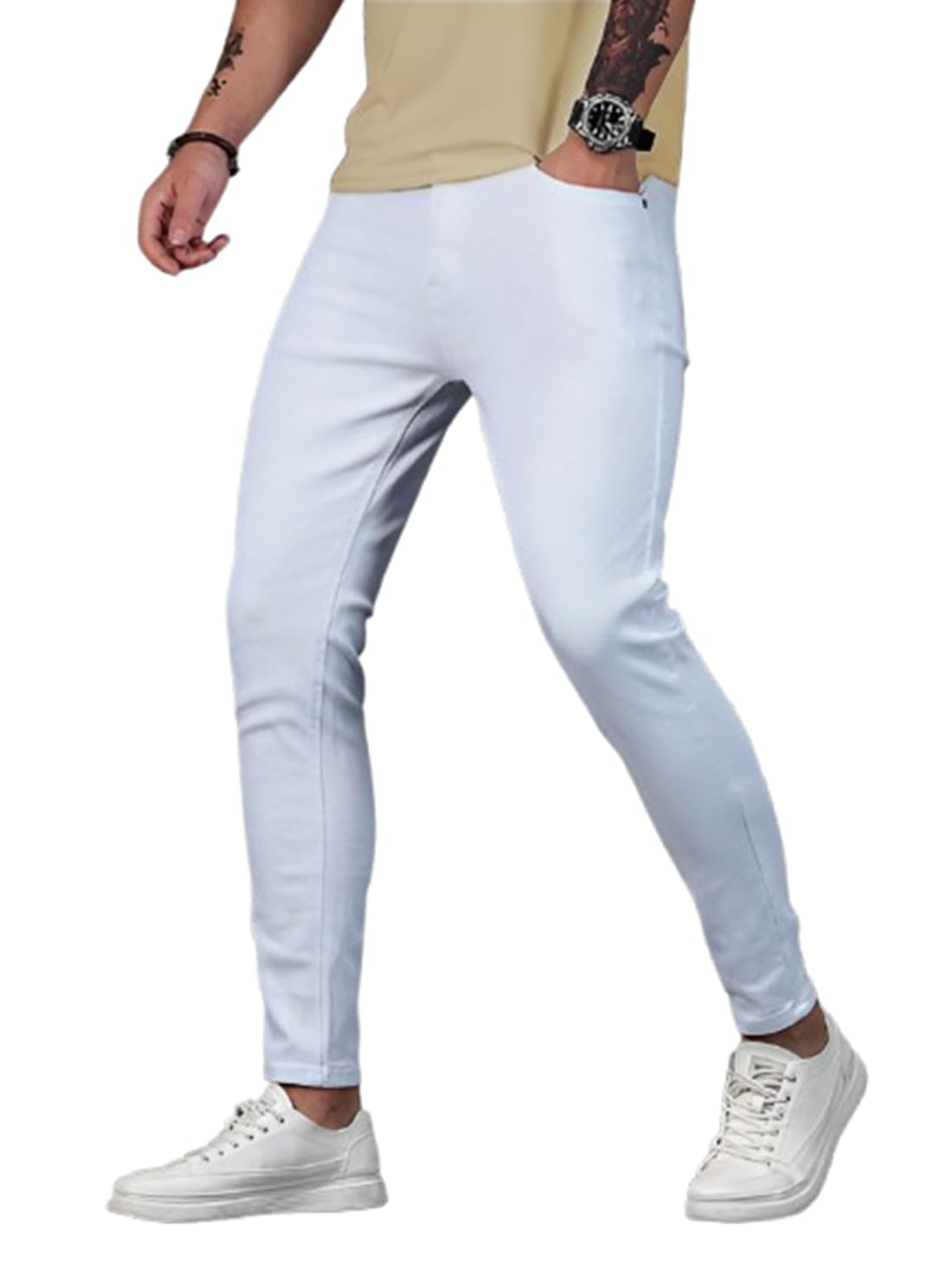 Men's Mid Waist Stretchable Modern Smart Slim fit Narrow Bottom Regular Office & Casual Wear Denim Jeans Pants for Men (Black, Blue, Grey, White, Khaki) & Size Options 28-40-image-14