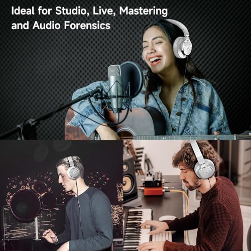 Image of Wired Over Ear Headphones, Studio Monitor & Mixing DJ Headphones with 50mm Neodymium Drivers and 1 /4 to 3.5mm Jack for Guitar AMP Podcast Piano Keyboard (Silver)