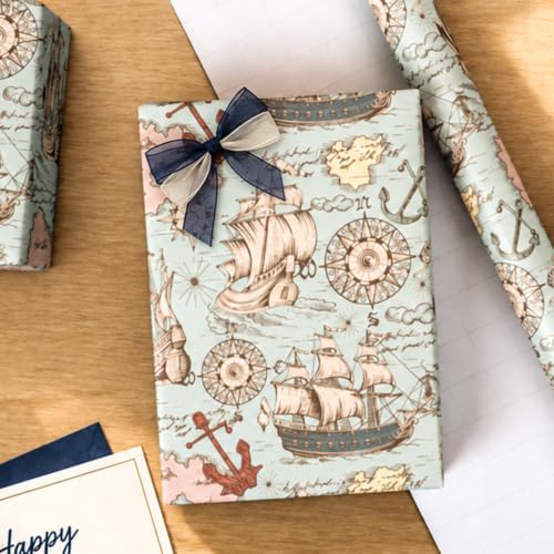 Image of Burymento Vintage Nautical Map Wrapping Paper Roll, Antique Map Gift Wrap