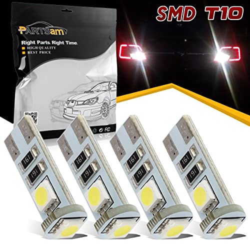 Partsam 4Pcs T10 194 168 Led Bulb White, 2825 W5W T10 Wedge Led Bulbs Canbus Error Free 6000K Super Bright Replacement For Car Interior Dome Map Cargo License Plate Angel Eyes Led Bulb Lights #TOP1