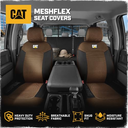 Image of CAT MeshFlex Seat Covers Full Set for Full-Size Pickup Trucks Only - Brown | Front Bucket Seat Covers & 60 /40 Split Rear Bench Protector - Interior Accessories For F-150, Silverado, Ram, Sierra & Tundra