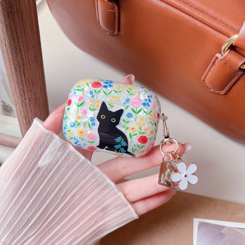 Image of MINSCOSE for AirPods Pro 2nd /1st Generation Glitter Case,Cute Cat Flower Shell Pattern Design with Girly Keychain,Soft TPU Protective Shockproof Case with Cleaner Kit for Airpods Pro /Pro 2-Cat