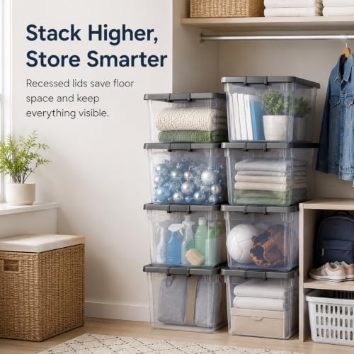Image of Clear Storage Bin with Locking Lid, 76 Quart Stackable Tote for Home