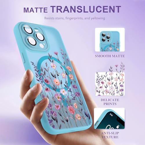 Coque MagSafe iPhone 13 Pro fleurie bleu clair antichoc
