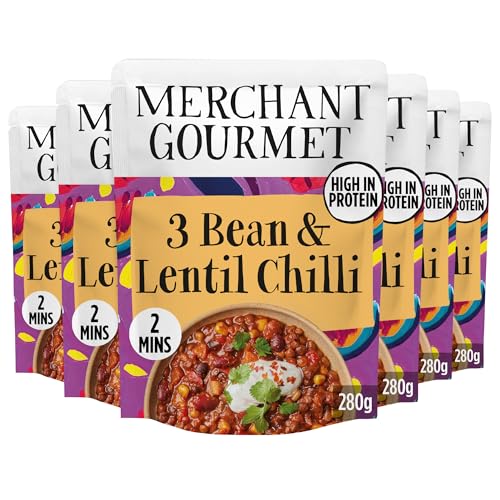Merchant Gourmet Ready-to-Eat 3-Bean & Lentil Chilli with Chipotle & Smoked Paprika High in Protein & Fibre 1 of your 5-a-day Ready Meals (6x 280g)