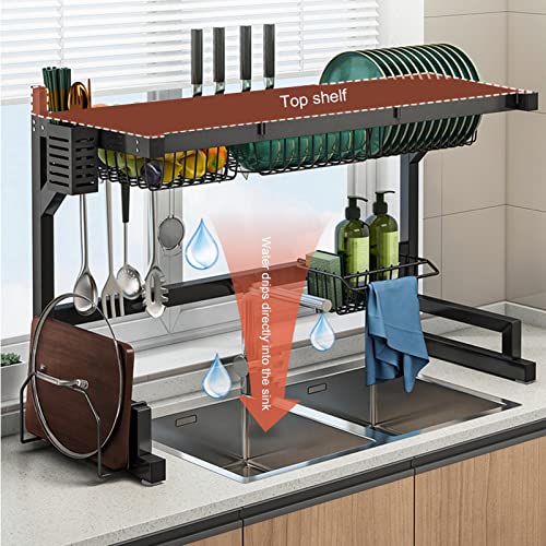 Escurreplatos negro para platos sobre el fregadero, escurridor vertical de acero inoxidable (65 cm)