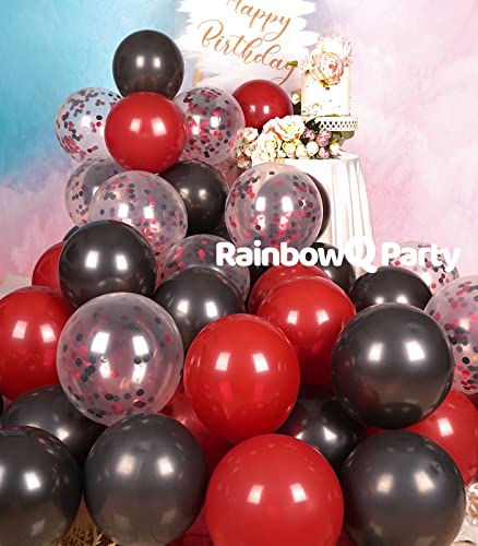 Image of RainbowQ 67Pcs 12 Inch Red and Black Confetti Latex Helium Balloons | Black Red Balloons Latex Helium Shiny Balloon Set for Graduation Wedding Anniversary Birthday Party Decorations
