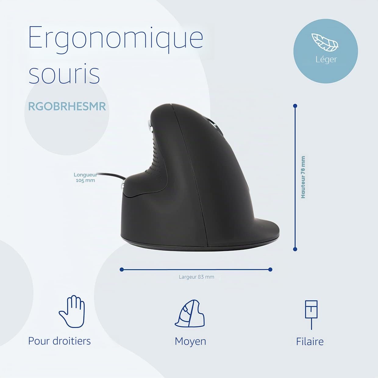 R-Go He Break Mouse, Souris Ergonomique, logiciel Anti-Rsi, moyen (165-195mm), Droitier, filaire