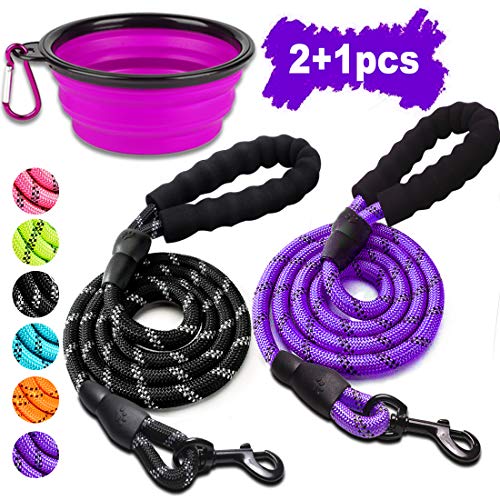 COOYOO 2 Pack Dog Leash 5 FT Heavy Duty - Comfortable Padded Handle