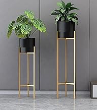 NUTECH IMPEX Indoor Metal Plant Stand with Golden Metal Pot, Floor Planter Set of 2 for Luxury Home Décor and Garden (Set of 2) (Black)