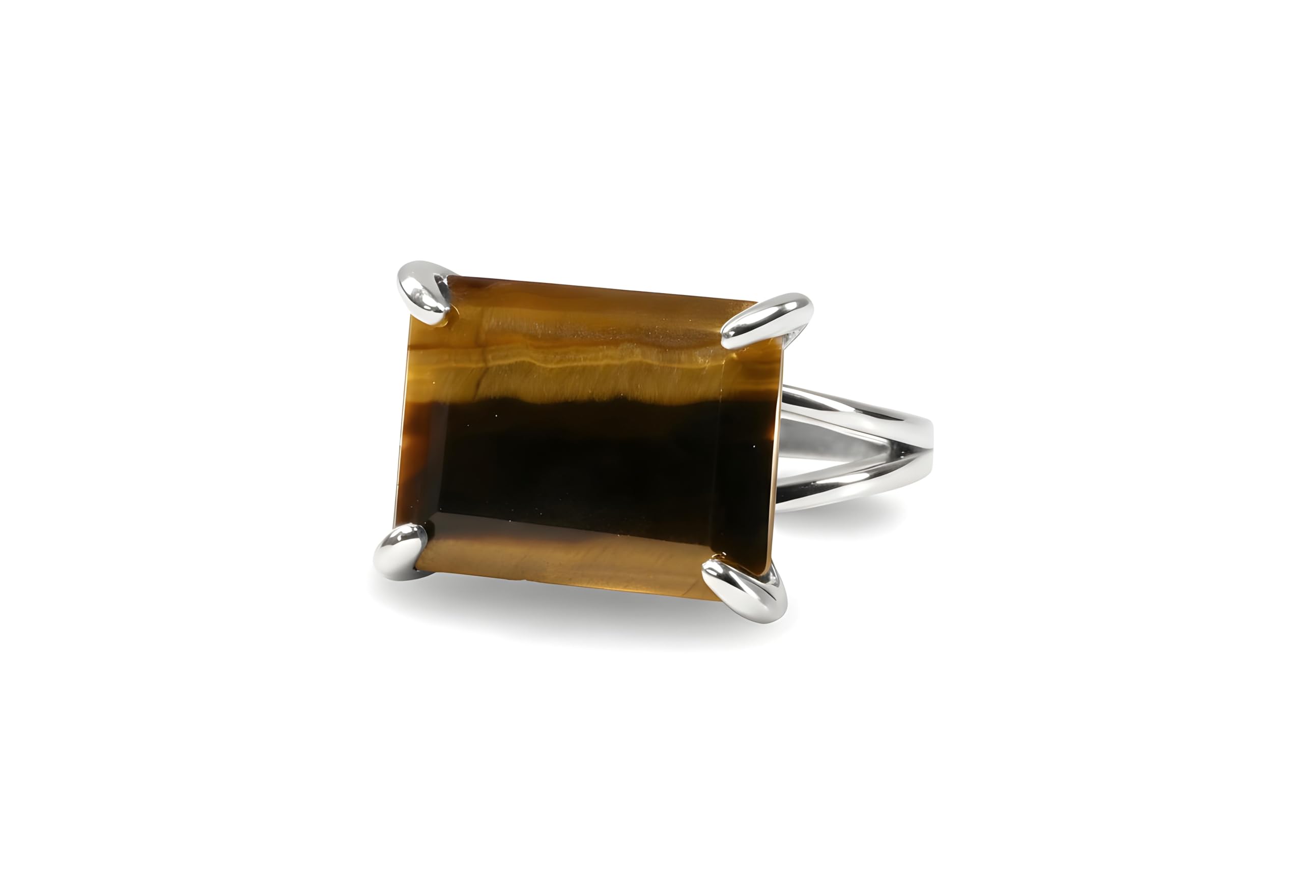 Anillo de Ojo de Tigre en Oro - Anillo Único de Oro Grande - Anillo Rectángulo de Piedra Natural - Joyería de Moda, Anillos de Regalo para Ella - Todos los Tamaños Disponibles
