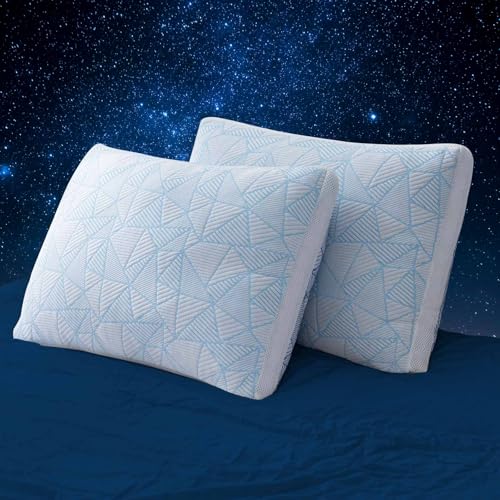 Caelorin Shredded Memory Foam Cooling Soft Bamboo Viscose Pillows Queen Size Set of 2, Adjustable Hypoallergenic Hotel Quality Pillows for Back, Stomach or Side Sleeper, Oeko-TEX Certified