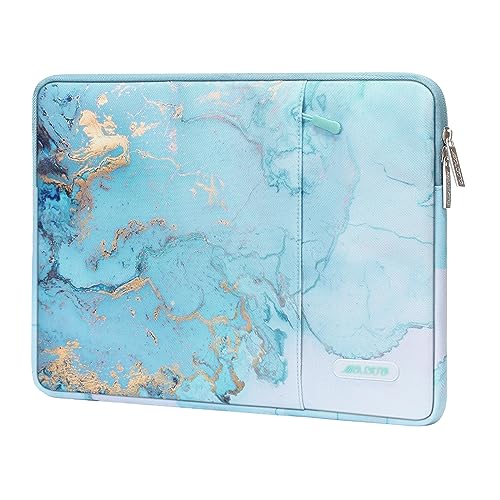 Image of MOSISO Laptop Sleeve Case Compatible with 13-13.3 inch MacBook Pro, MacBook Air, Notebook Computer, Polyester Vertical Watercolor Marble Bag, Turquoise