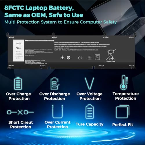 Image of 8FCTC Battery Replacement for Dell Alienware M15 R3 R4 R5 R6 R7 M17 R3 Precision 5550 5560 5570 XPS 15 9500 9510 G15 5520 5510 Vostro 7510 7620 Series SB10T83121 56Wh
