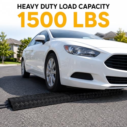 Image of 2 Pack Black Drop Over Cable Cover Ramp 37.8 x 10.8 x 1.5 Inch, Heavy Duty Cable Hose Protector Ramp with 1 Big Channel, High Load Capacity for Indoor Use, Office, Warehouse & Event Areas