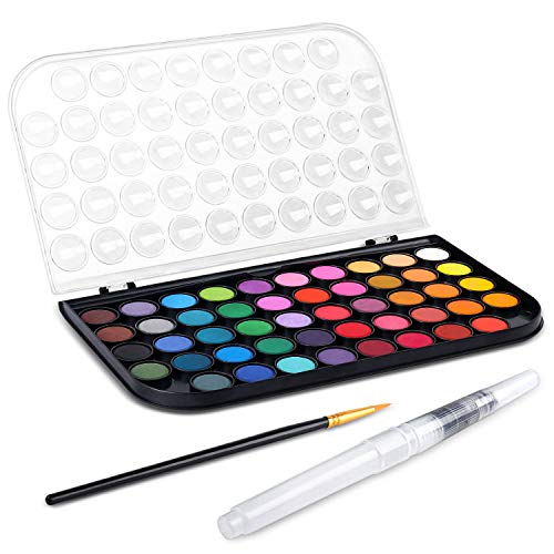 AROIC Watercolor Paint Set, with a Watercolor Paint, 48 Color, a Brush and a Refillable Water Brush Pen. The Best Gift for Beginners, Children and Art Lovers.