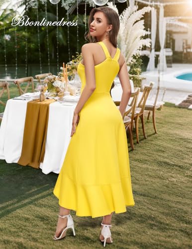Image of Bbonlinedress Halter Cocktail Women Dresses Prom Formal Wedding Guest Bridesmaid Ruffled Maxi Hi-Lo Evening Party 2026 Dress