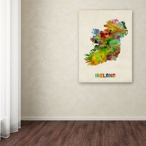Ireland Watercolor Map By Michael Tompsett, 14X19-Inch Canvas Wall Art #TOP2