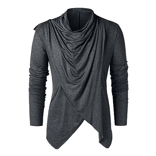 Men's Long Sleeve T-Shirt Winter Knight Punk Vintage Asymmetric Hem Pile Heap Collar Pullover Solid Base Tops