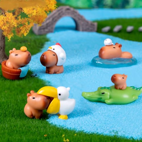 KARLOR Juego de 10 piezas de Capibara en miniatura, patos pelícanos, cocodrilos, adornos de animales Capibara, decoración de micropaisaje, bonitos adornos para escritorio, acuario, casa de muñecas,