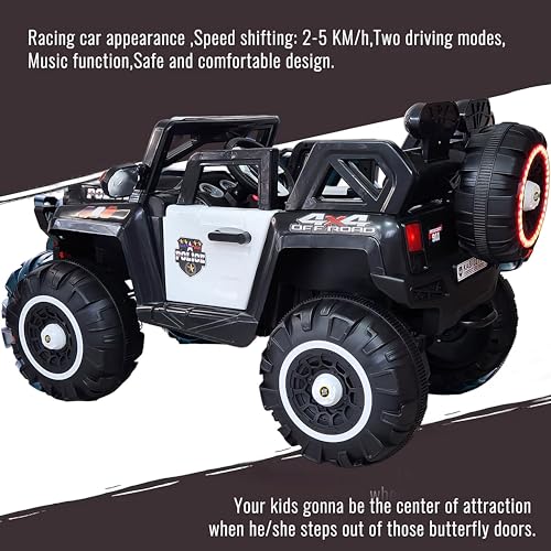 Image of Driving EV Cars for 1, 2, 3, 4, 5, 6 Years | Remote + Steering + Mobile App Control | Kids Jeeps (Jumbo Size KAB2188 [1-8 Year Kids], Police)